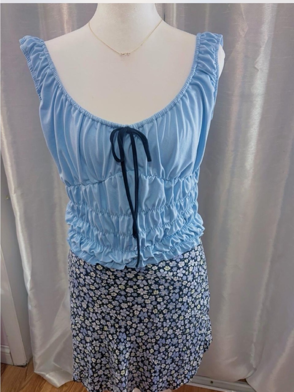 PacSun Light Blue Ruched Tank with Tie Front